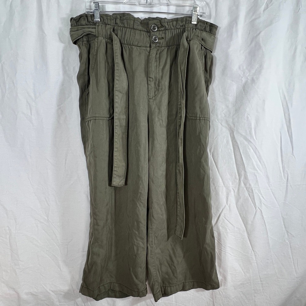 Torrid Pants Paperbag Waist Wide Leg Olive Green Women 10 Culotte Tencel Belted